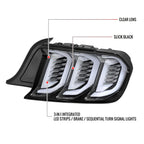 2015-2023 Ford Mustang S550 Sequential Signal LED Tail Lights (Jet Black Housing / Clear Lens)