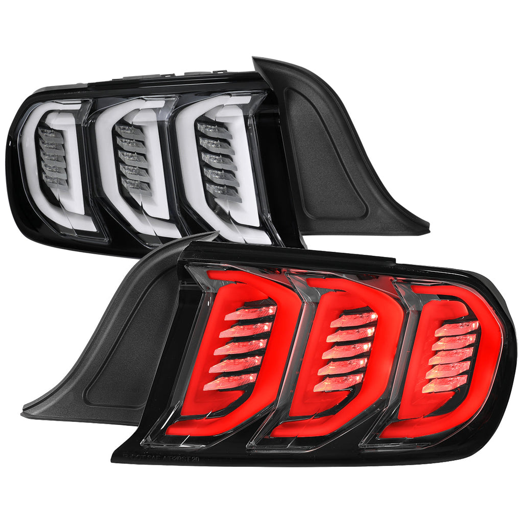 2015-2023 Ford Mustang S550 Sequential Signal LED Tail Lights (Jet Black Housing / Clear Lens)