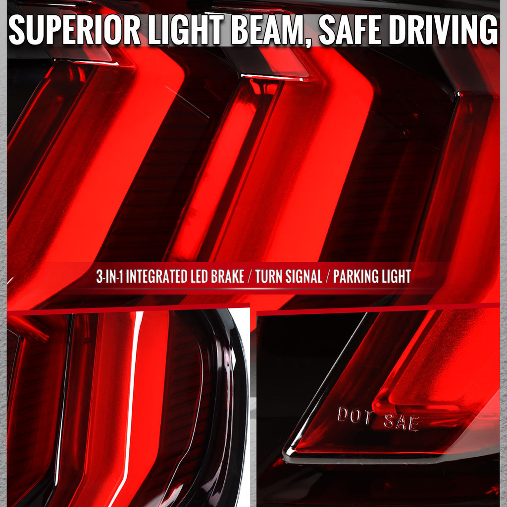 2015-2023 Ford Mustang S550 Sequential LED Turn Signal Euro Tail Lights (Black Housing / Red Lens)