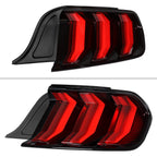 2015-2023 Ford Mustang S550 Sequential LED Turn Signal Euro Tail Lights (Black Housing / Red Lens)