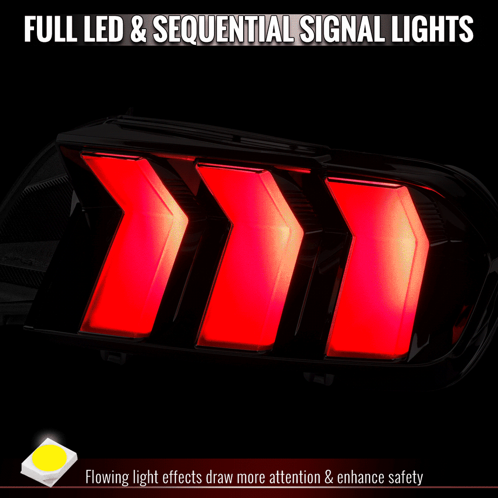 2024-2026 Ford Mustang S650 Full LED Switchback Sequential Tail Lights with Startup Animation (Black Housing / Clear Lens)