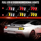 2024-2026 Ford Mustang S650 Full LED Switchback Sequential Tail Lights with Startup Animation (Black Housing / Clear Lens)