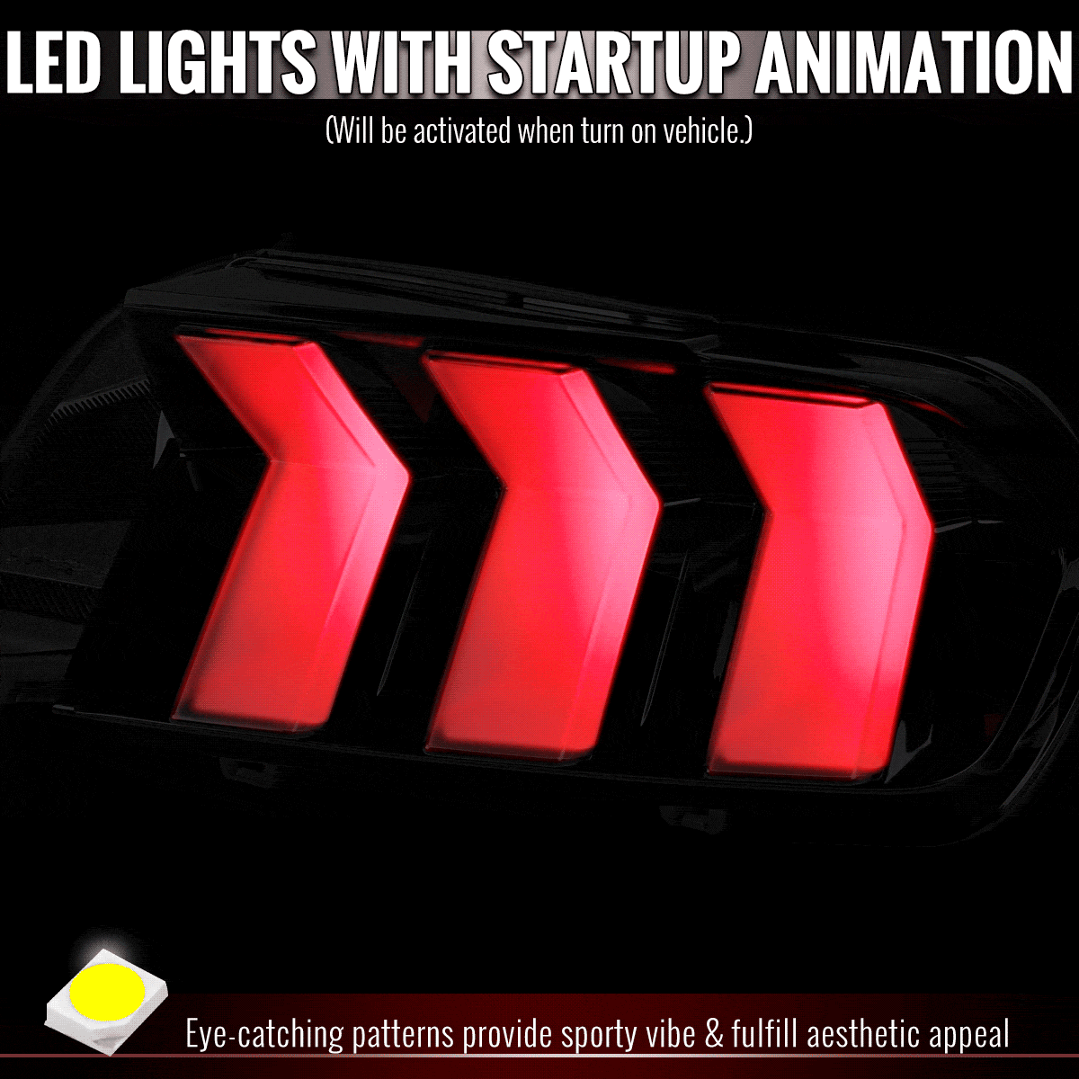 2024-2026 Ford Mustang S650 Full LED Switchback Sequential Tail Lights with Startup Animation (Black Housing / Clear Lens)