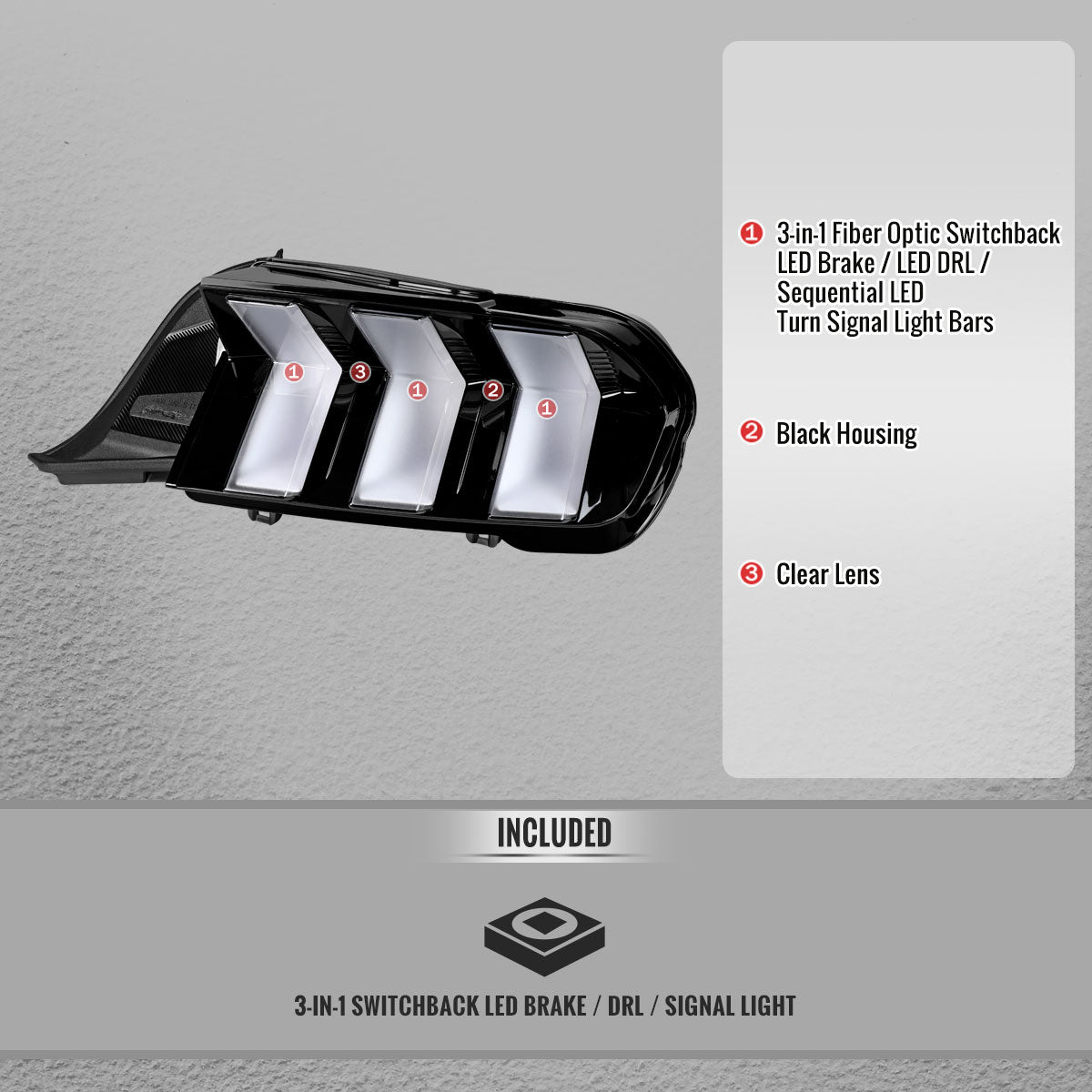 2024-2026 Ford Mustang S650 Full LED Switchback Sequential Tail Lights with Startup Animation (Black Housing / Clear Lens)