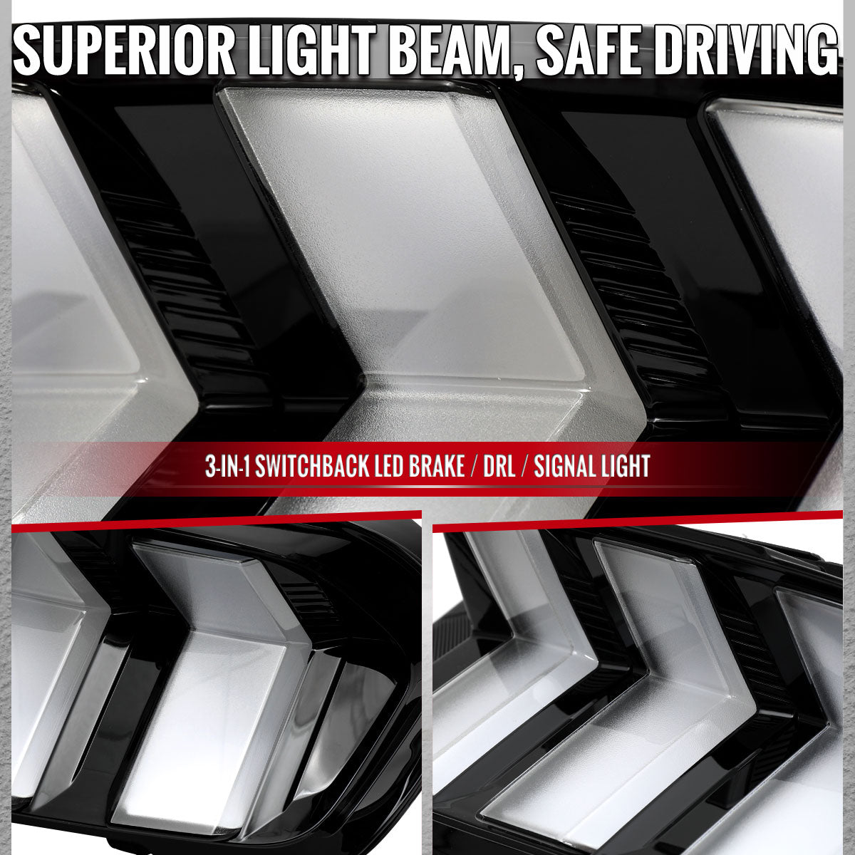 2024-2026 Ford Mustang S650 Full LED Switchback Sequential Tail Lights with Startup Animation (Black Housing / Clear Lens)