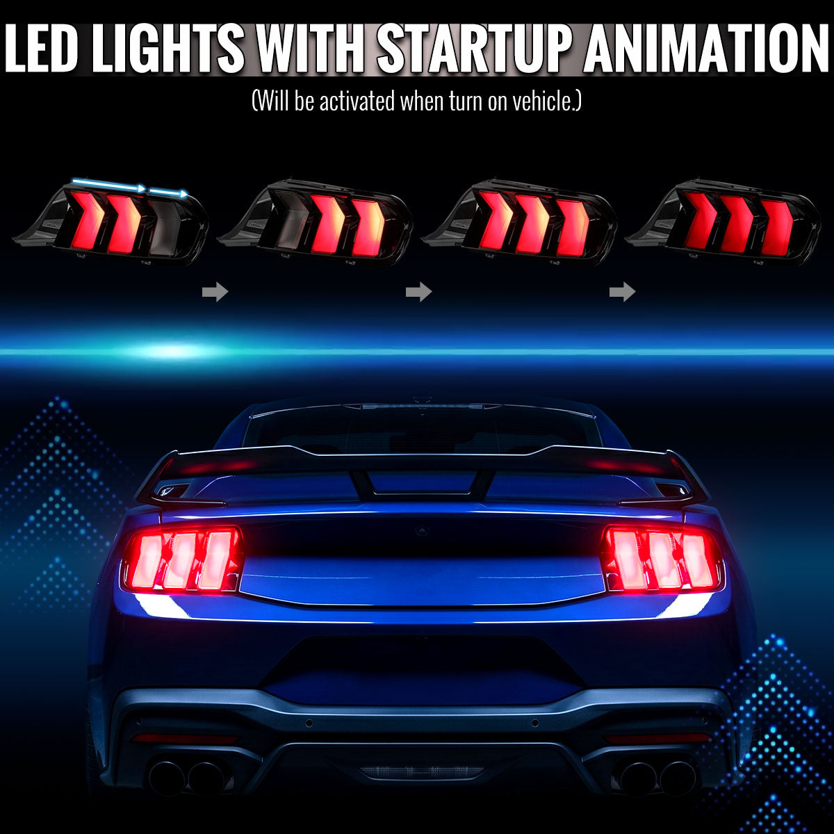 2024-2026 Ford Mustang S650 Full LED Switchback Sequential Tail Lights with Startup Animation (Black Housing / Smoked Lens)
