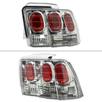 1999-2004 Ford Mustang New Edge Tail Lights (Chrome Housing / Clear Lens)