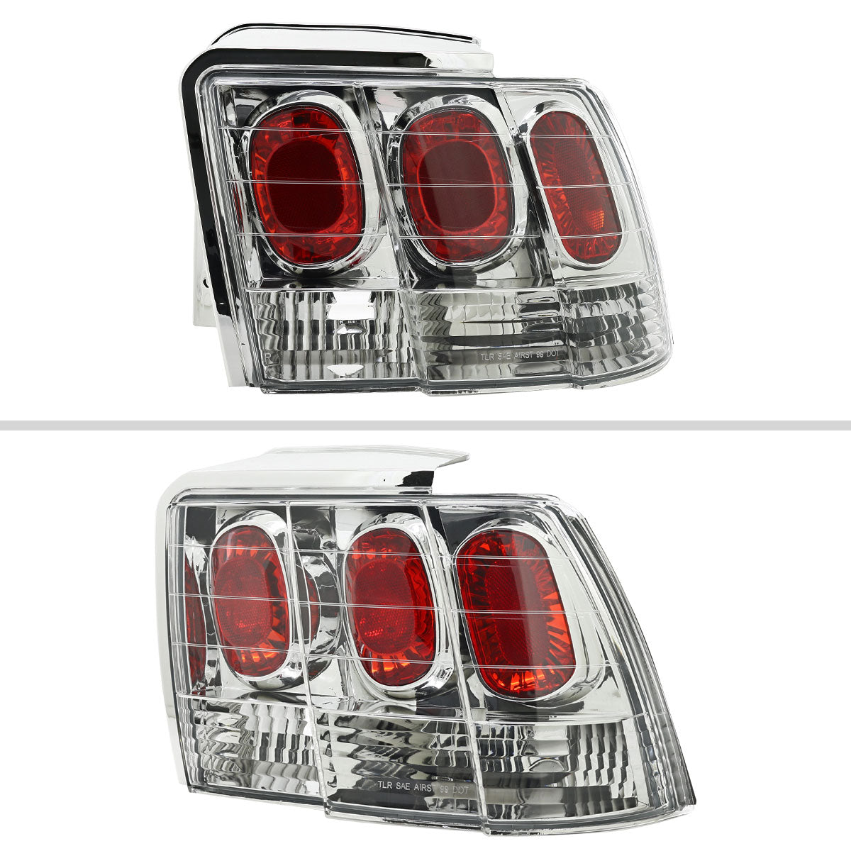 1999-2004 Ford Mustang New Edge Tail Lights (Chrome Housing / Clear Lens)