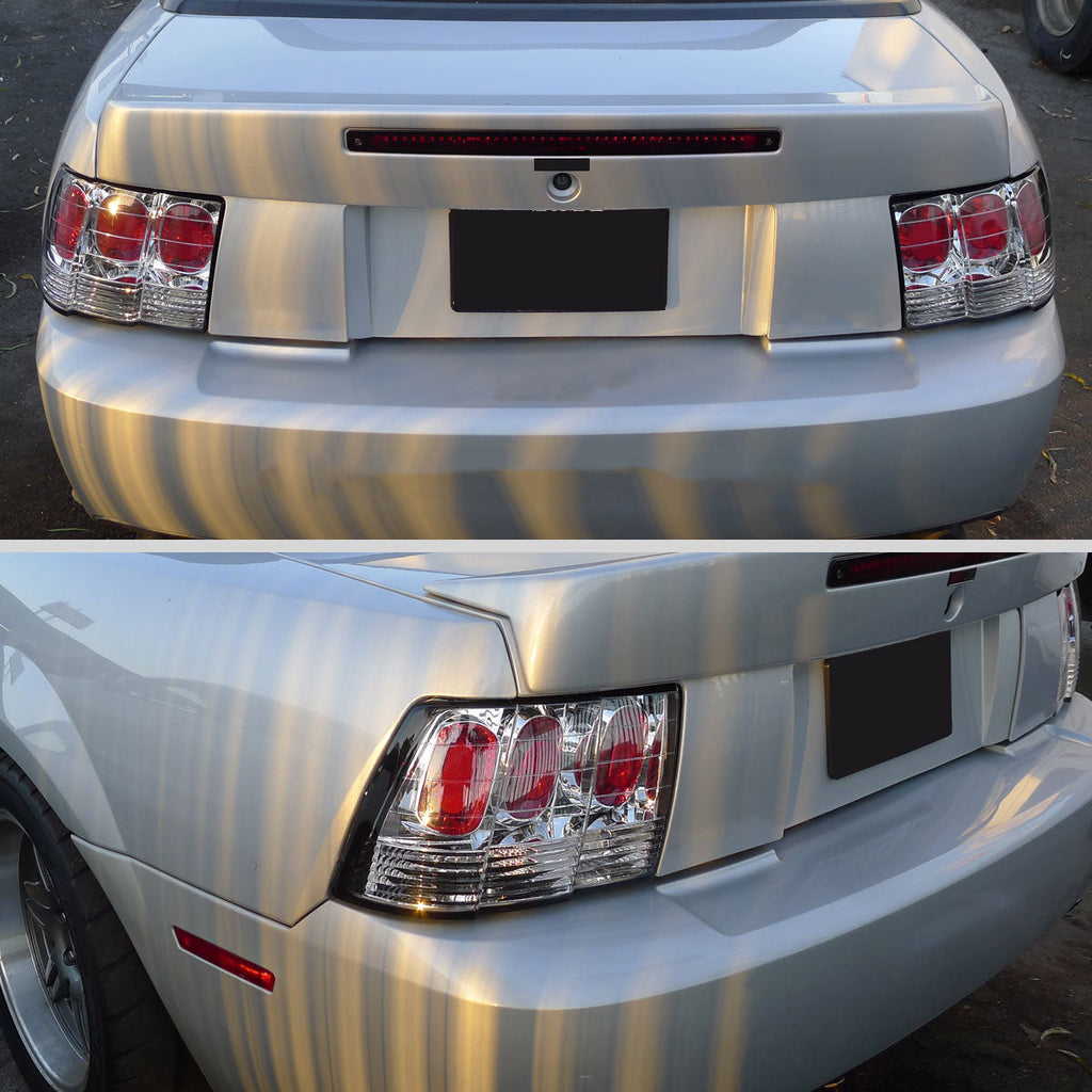 1999-2004 Ford Mustang New Edge Tail Lights (Chrome Housing / Clear Lens)