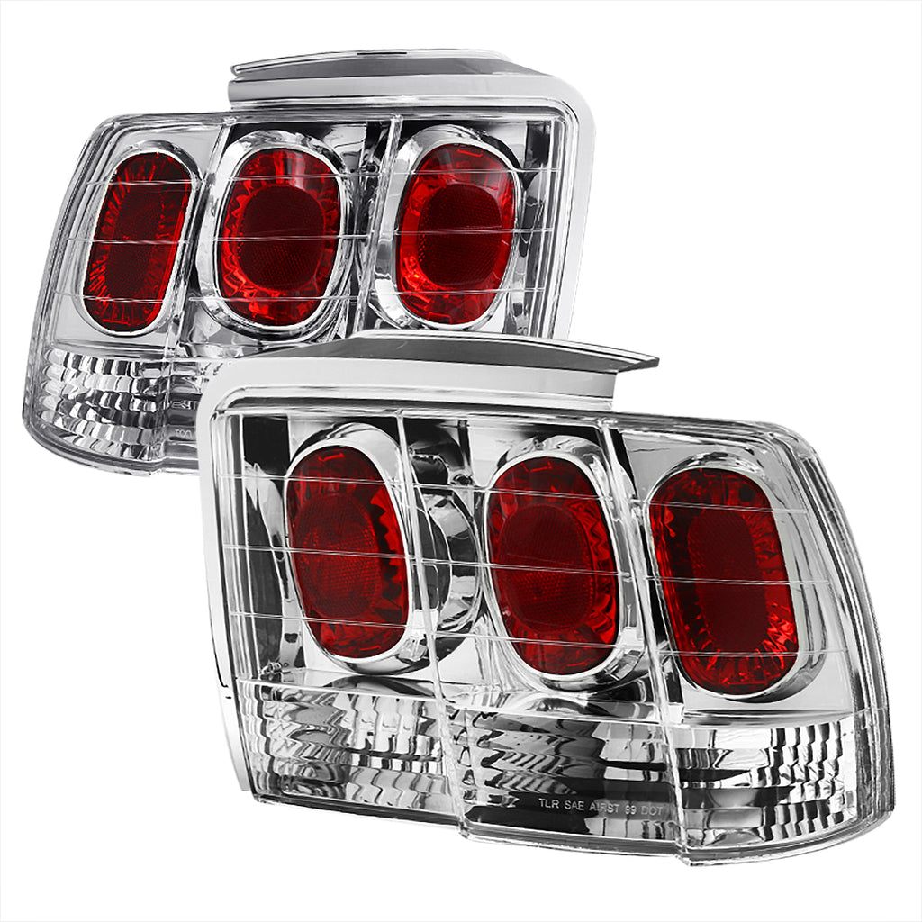 1999-2004 Ford Mustang New Edge Tail Lights (Chrome Housing / Clear Lens)
