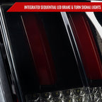 1999-2004 Ford Mustang New Edge Red Marker Sequential LED Tail Lights (Glossy Black Housing / Smoked Lens)
