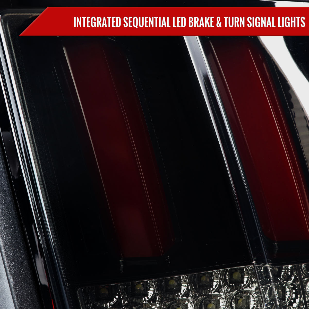 1999-2004 Ford Mustang New Edge Red Marker Sequential LED Tail Lights (Glossy Black Housing / Smoked Lens)