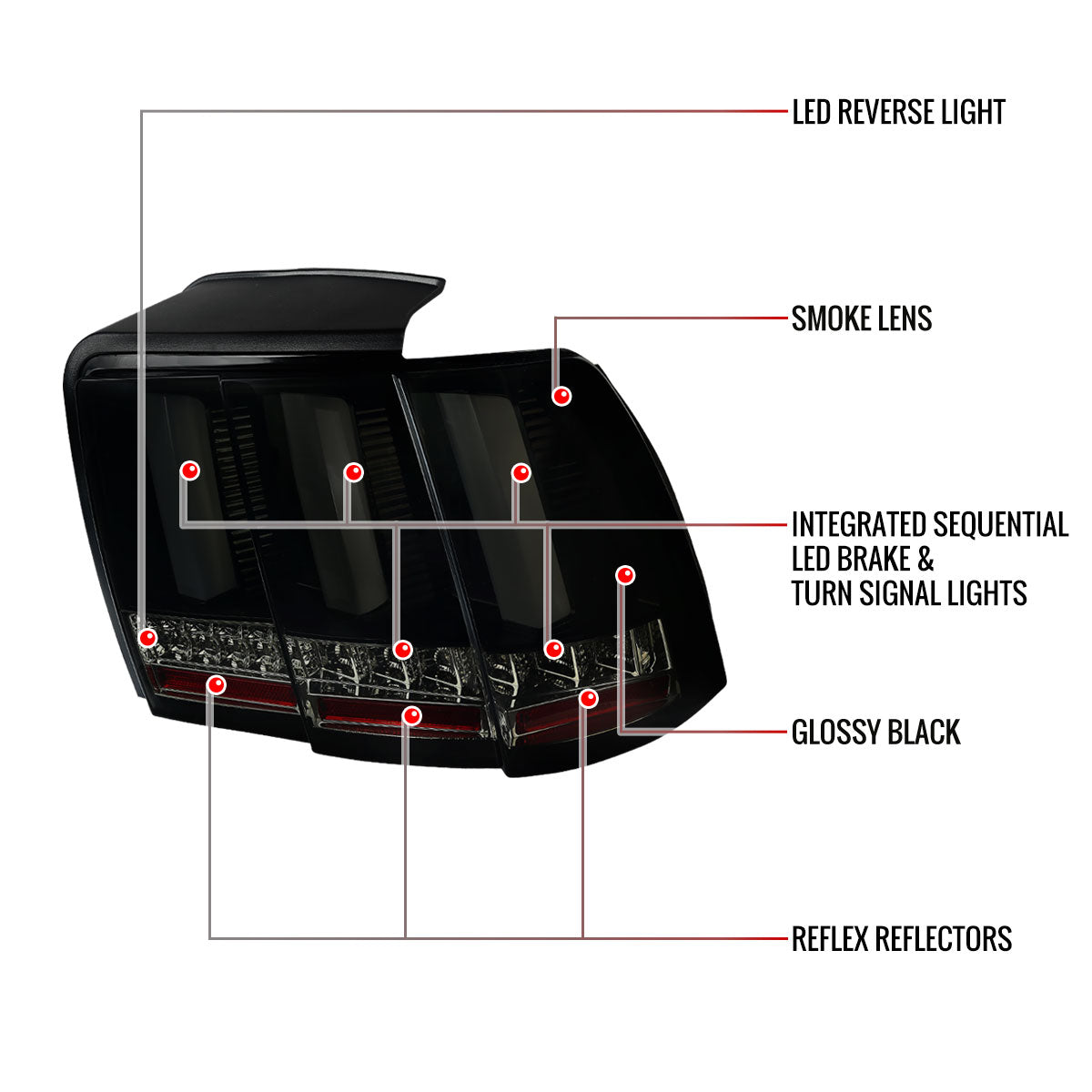 1999-2004 Ford Mustang New Edge Sequential LED Tail Lights (Glossy Black Housing / Smoked Lens)