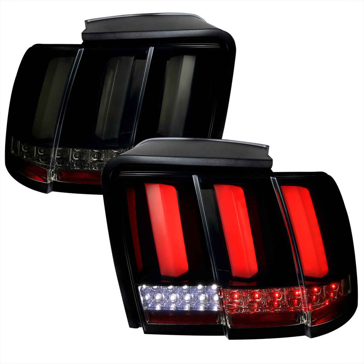 1999-2004 Ford Mustang New Edge Sequential LED Tail Lights (Glossy Black Housing / Smoked Lens)