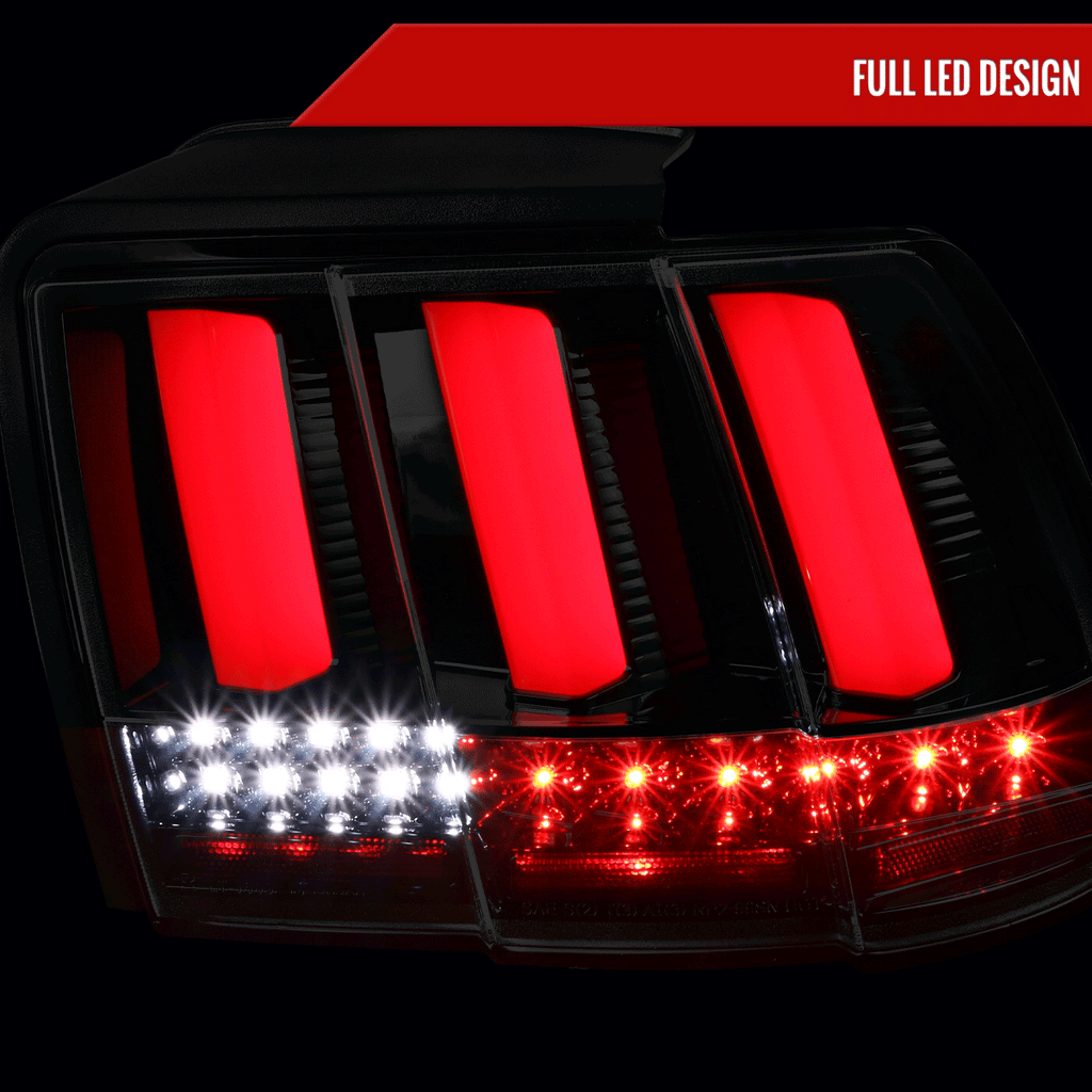 1999-2004 Ford Mustang New Edge Sequential LED Tail Lights (Jet Black Housing / Clear Lens)
