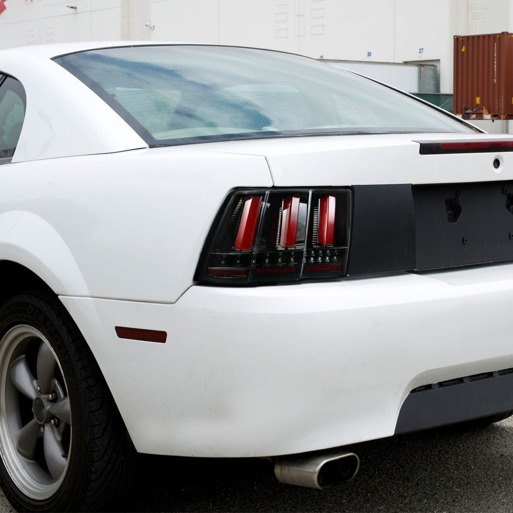 1999-2004 Ford Mustang New Edge Sequential LED Tail Lights (Jet Black Housing / Clear Lens)