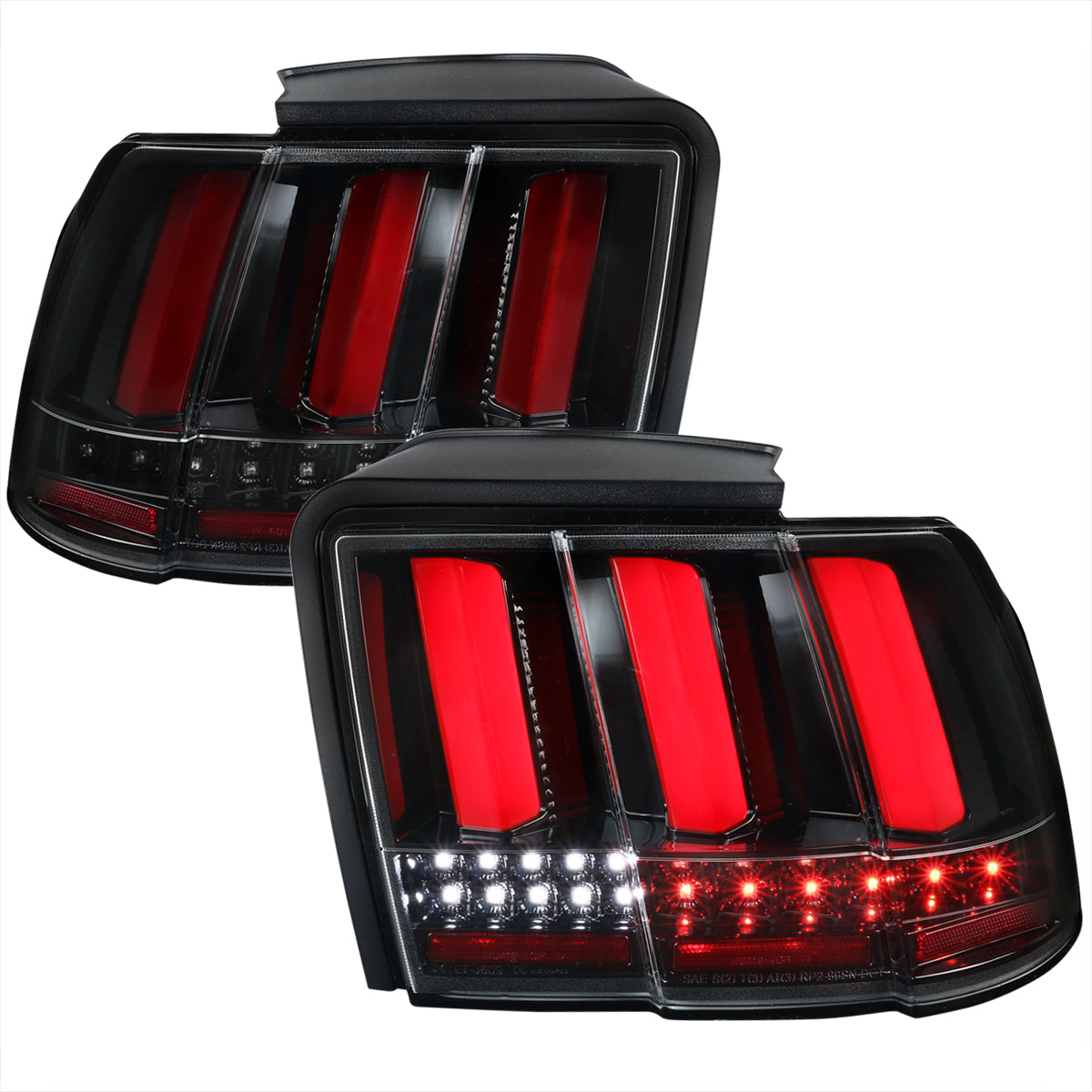 1999-2004 Ford Mustang New Edge Sequential LED Tail Lights (Jet Black Housing / Clear Lens)