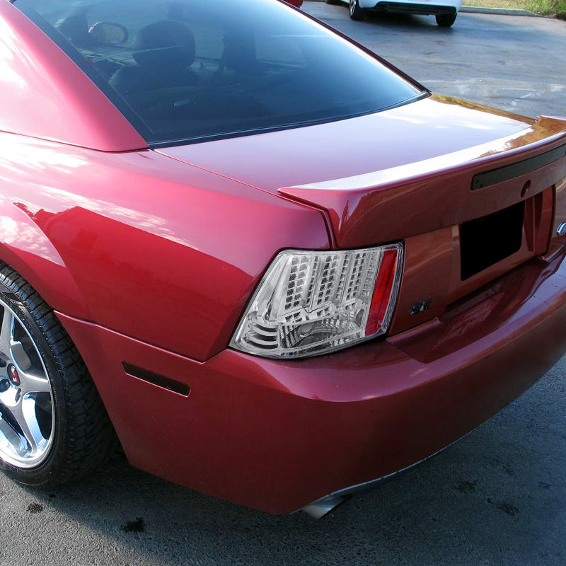1999-2004 Ford Mustang New Edge LED Tail Lights (Chrome Housing / Clear Lens)