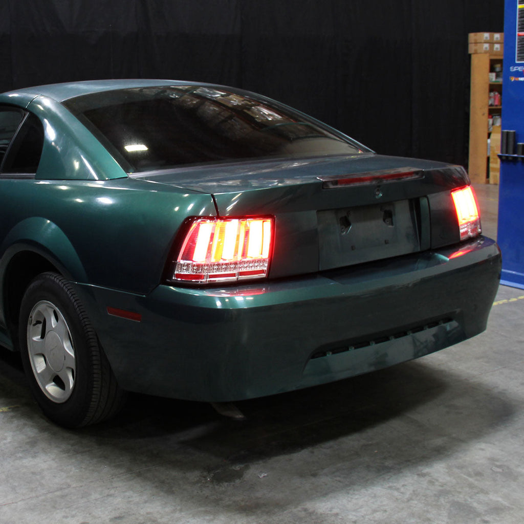 1999-2004 Ford Mustang New Edge Sequential LED Tail Lights (Chrome Housing / Clear Lens)