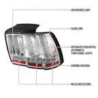 1999-2004 Ford Mustang New Edge Sequential LED Tail Lights (Chrome Housing / Clear Lens)