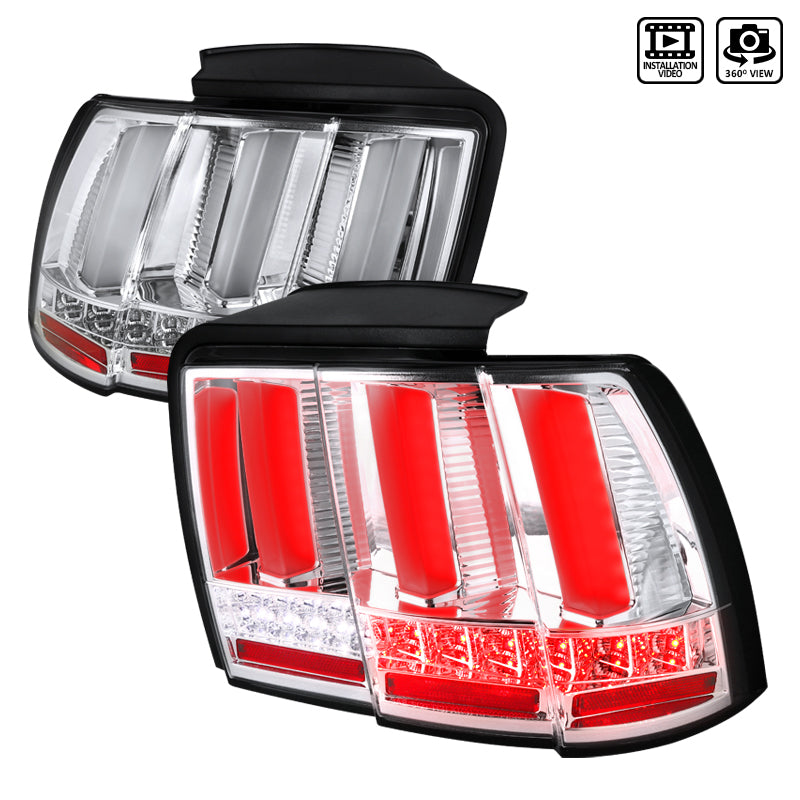 1999-2004 Ford Mustang New Edge Sequential LED Tail Lights (Chrome Housing / Clear Lens)