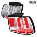 1999-2004 Ford Mustang New Edge Sequential LED Tail Lights (Chrome Housing / Clear Lens)