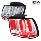 1999-2004 Ford Mustang New Edge Sequential LED Tail Lights (Chrome Housing / Clear Lens)