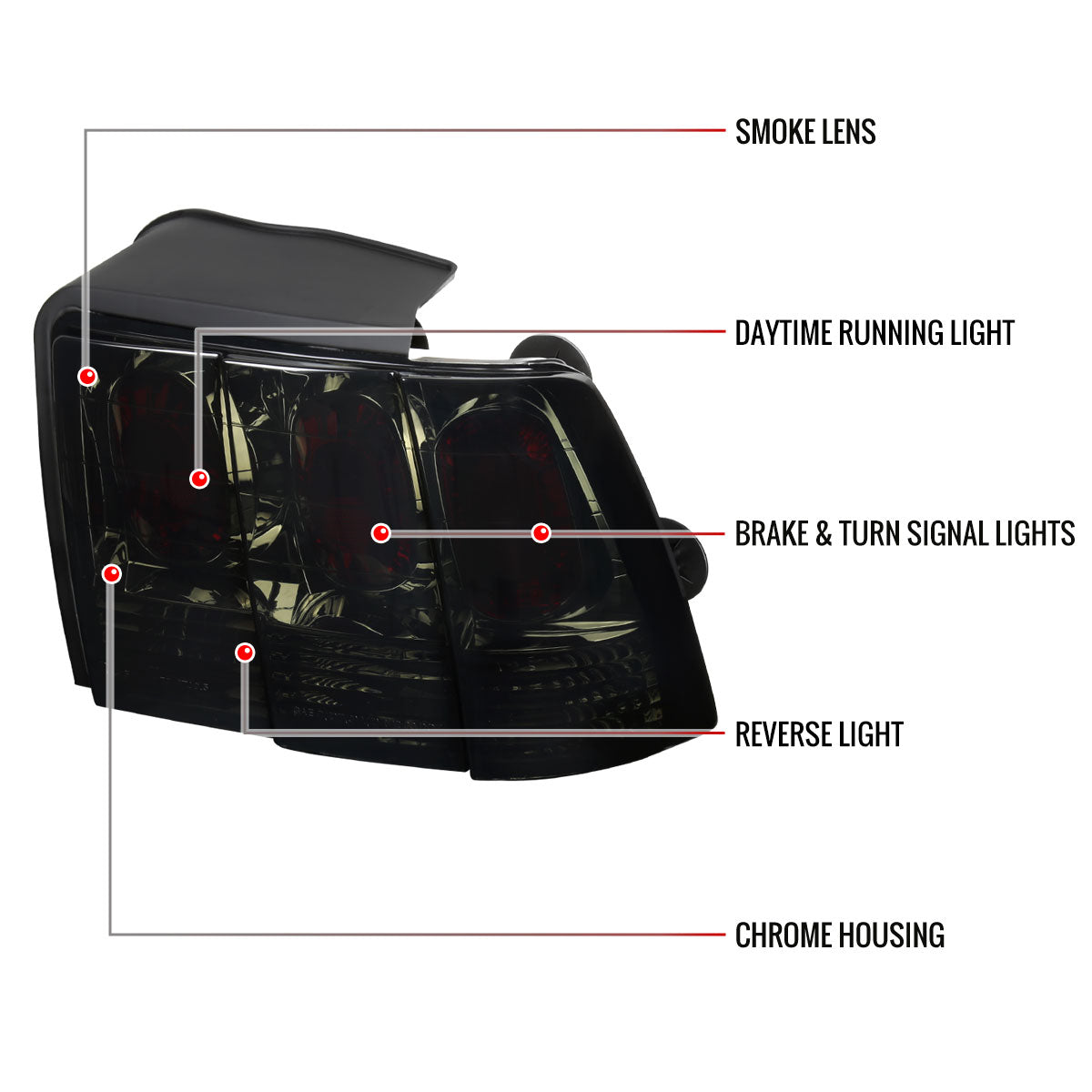 1999-2004 Ford Mustang New Edge Tail Lights (Chrome Housing / Smoked Lens)