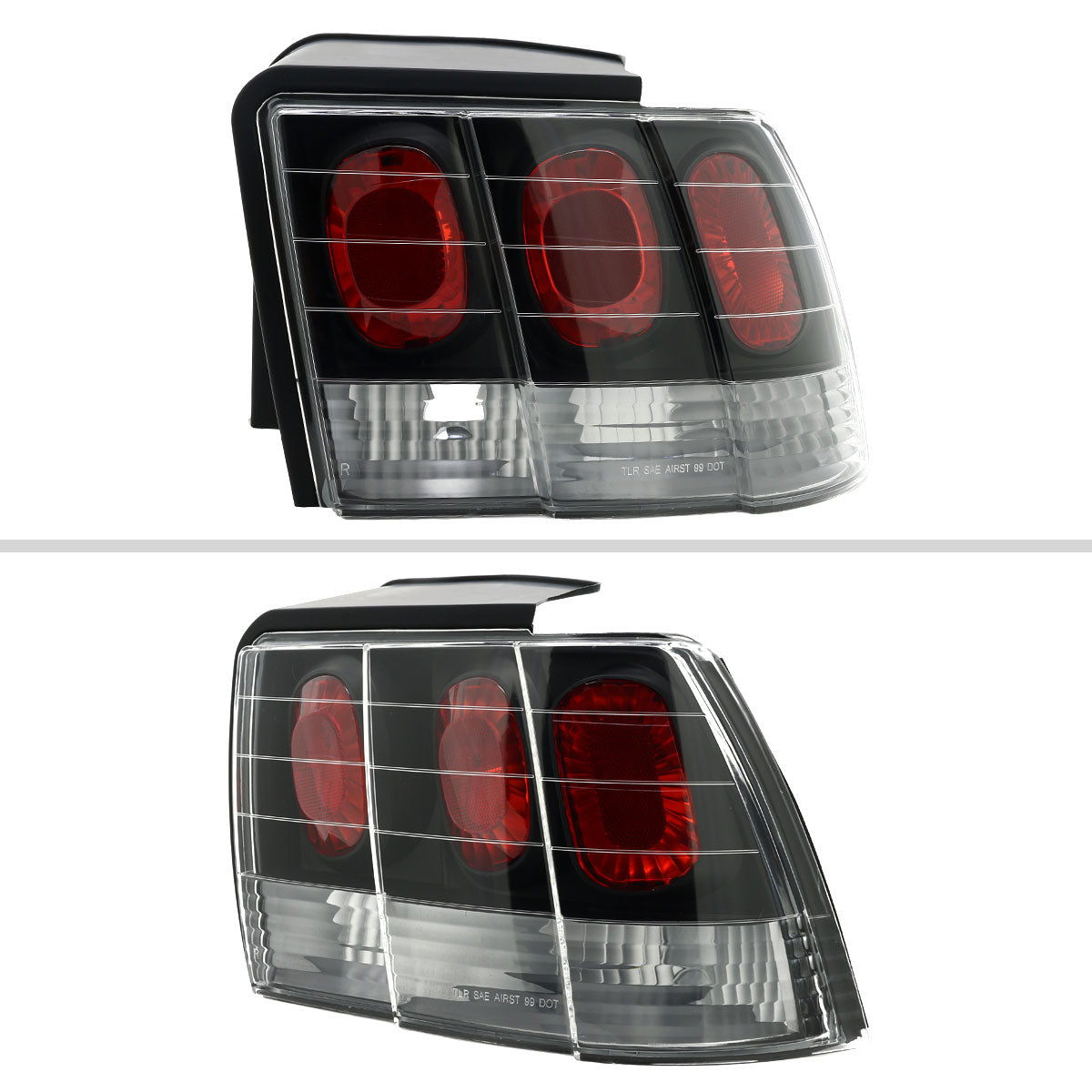 1999-2004 Ford Mustang New Edge Tail Lights (Matte Black Housing / Clear Lens)