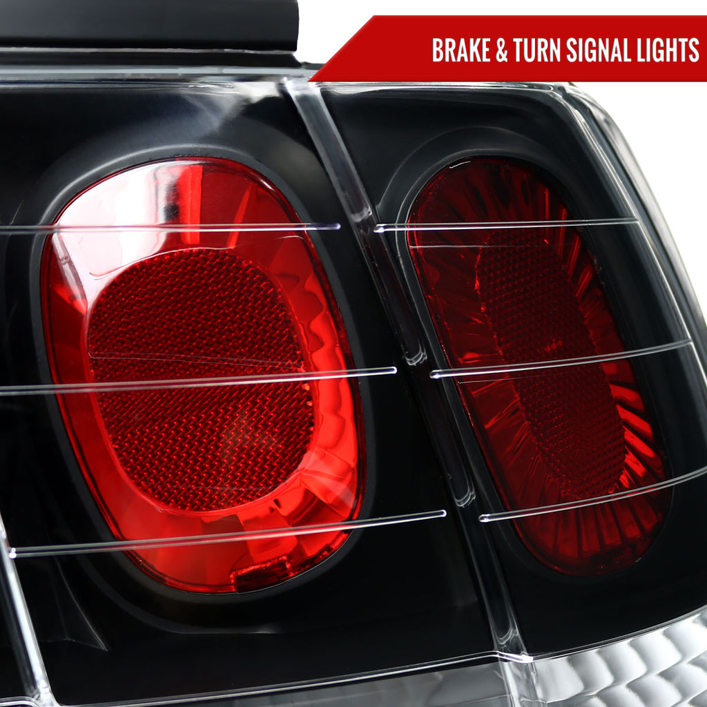 1999-2004 Ford Mustang New Edge Tail Lights (Matte Black Housing / Clear Lens)