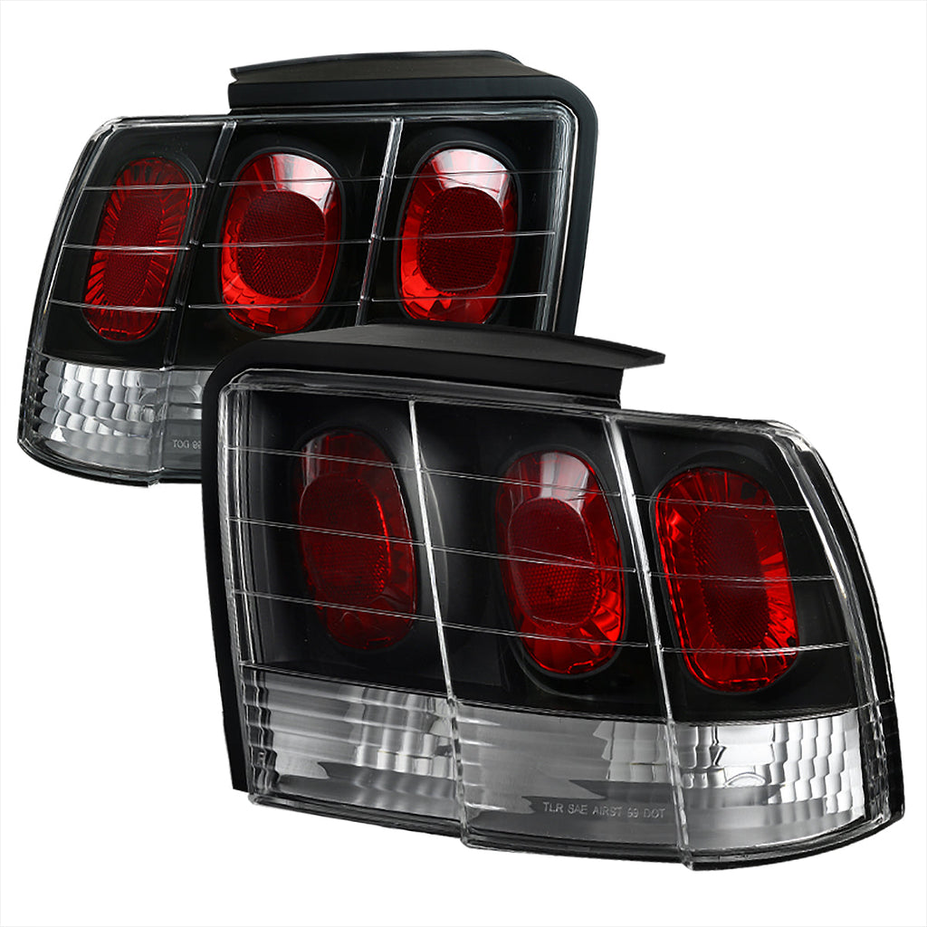 1999-2004 Ford Mustang New Edge Tail Lights (Matte Black Housing / Clear Lens)
