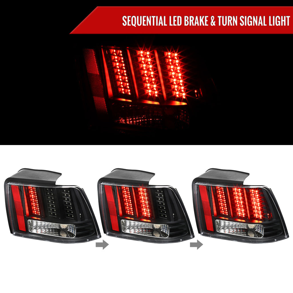 1999-2004 Ford Mustang New Edge Sequential LED Tail Lights - RS (Matte Black Housing / Clear Lens)