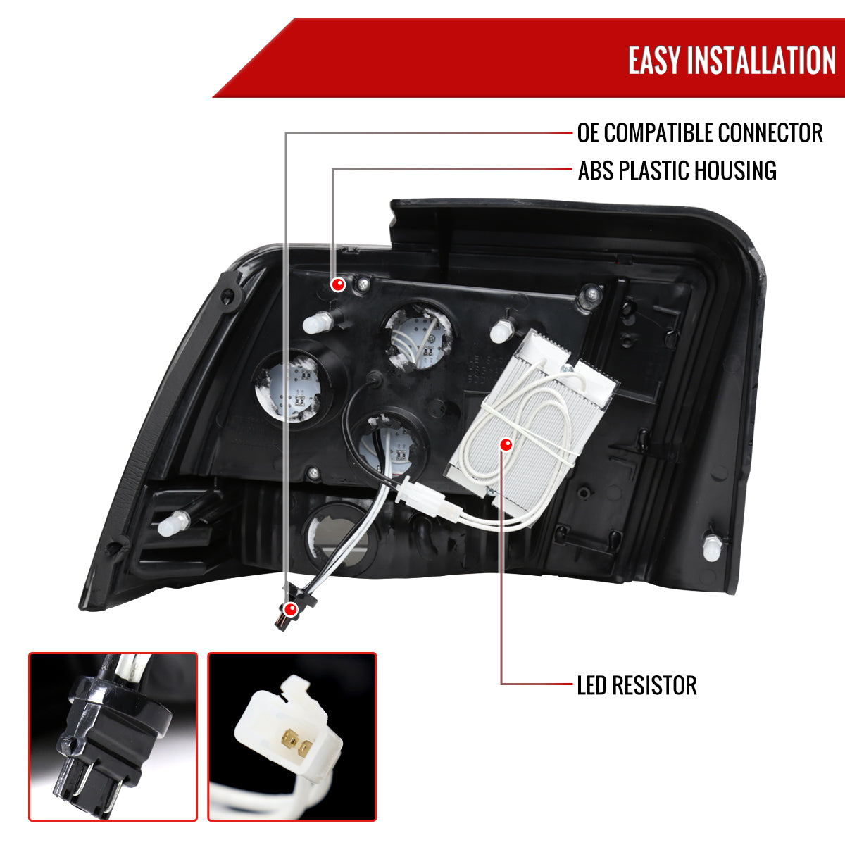 1999-2004 Ford Mustang New Edge Sequential LED Tail Lights - RS (Matte Black Housing / Clear Lens)