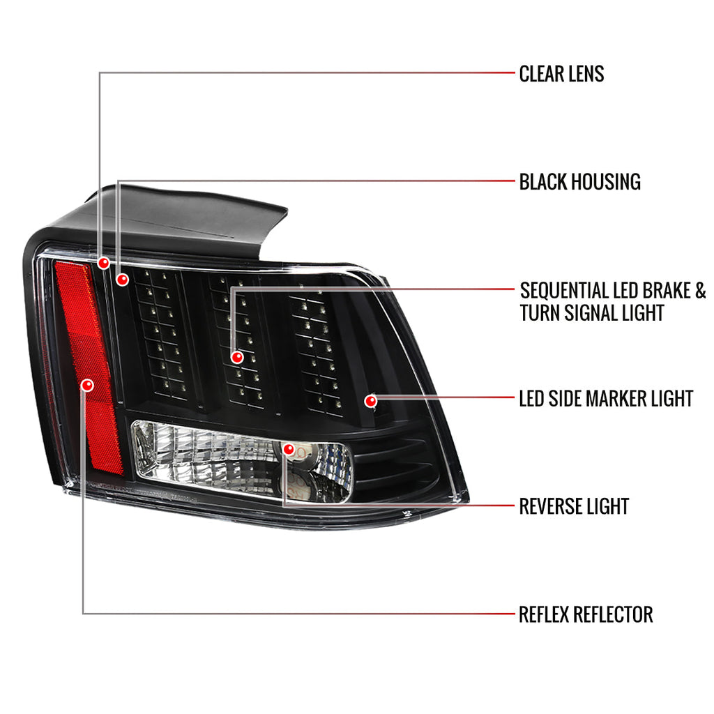 1999-2004 Ford Mustang New Edge Sequential LED Tail Lights - RS (Matte Black Housing / Clear Lens)