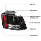 1999-2004 Ford Mustang New Edge Sequential LED Tail Lights - RS (Matte Black Housing / Clear Lens)