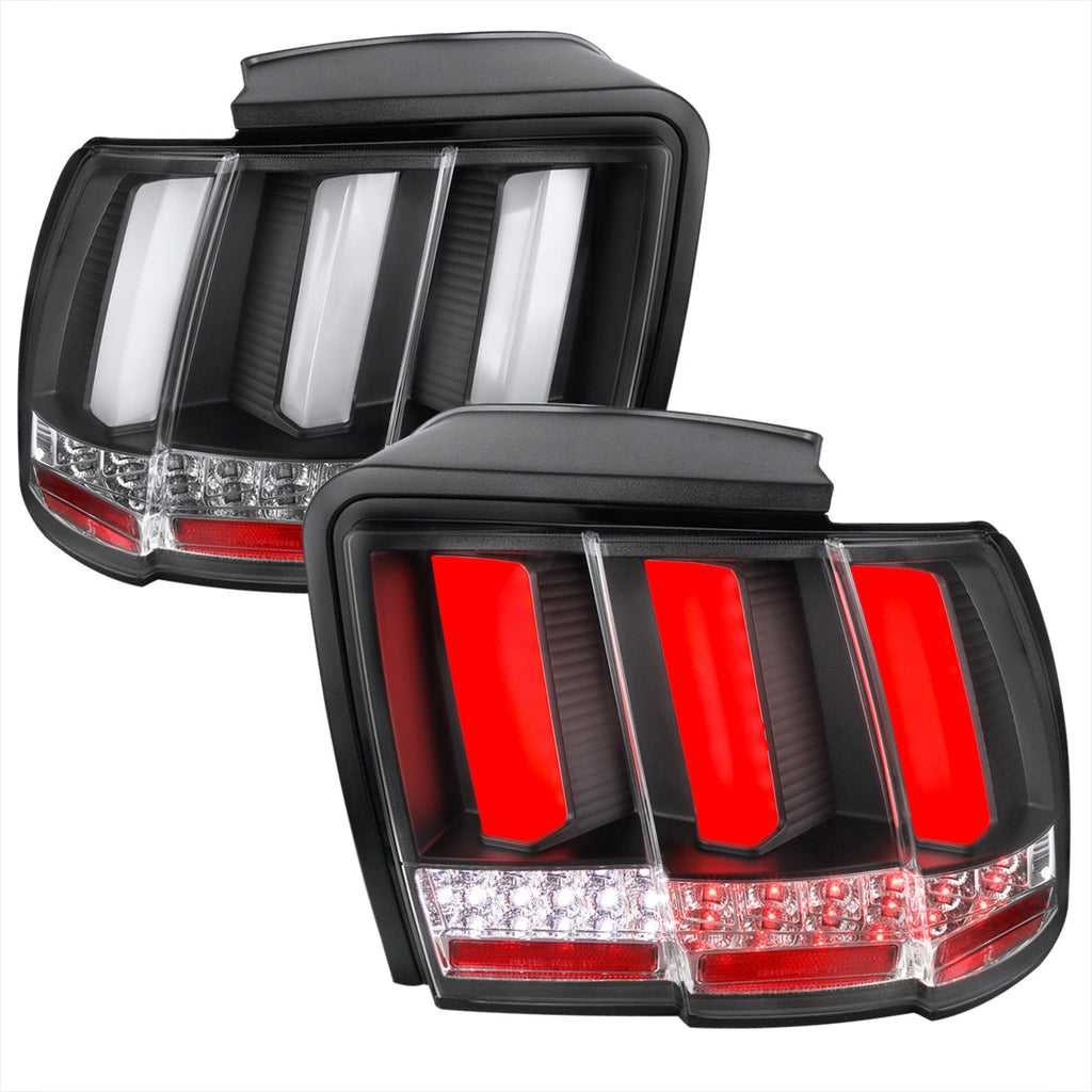 1999-2004 Ford Mustang New Edge Sequential LED Tail Lights (Matte Black Housing / Clear Lens)