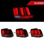 1999-2004 Ford Mustang New Edge Sequential LED Tail Lights (Chrome Housing / Red Smoked Lens)
