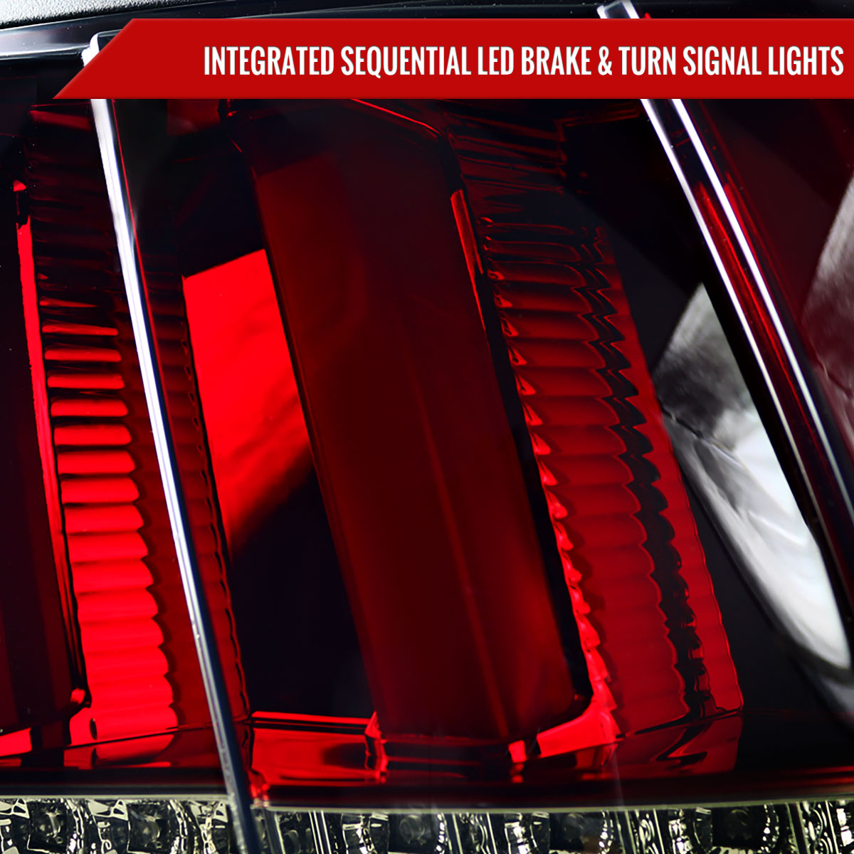 1999-2004 Ford Mustang New Edge Sequential LED Tail Lights (Chrome Housing / Red Smoked Lens)