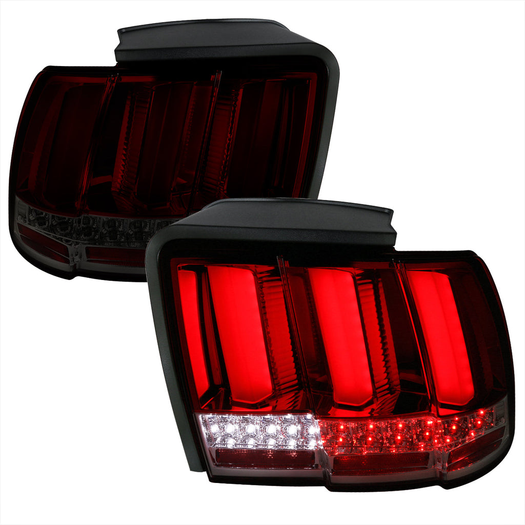 1999-2004 Ford Mustang New Edge Sequential LED Tail Lights (Chrome Housing / Red Smoked Lens)