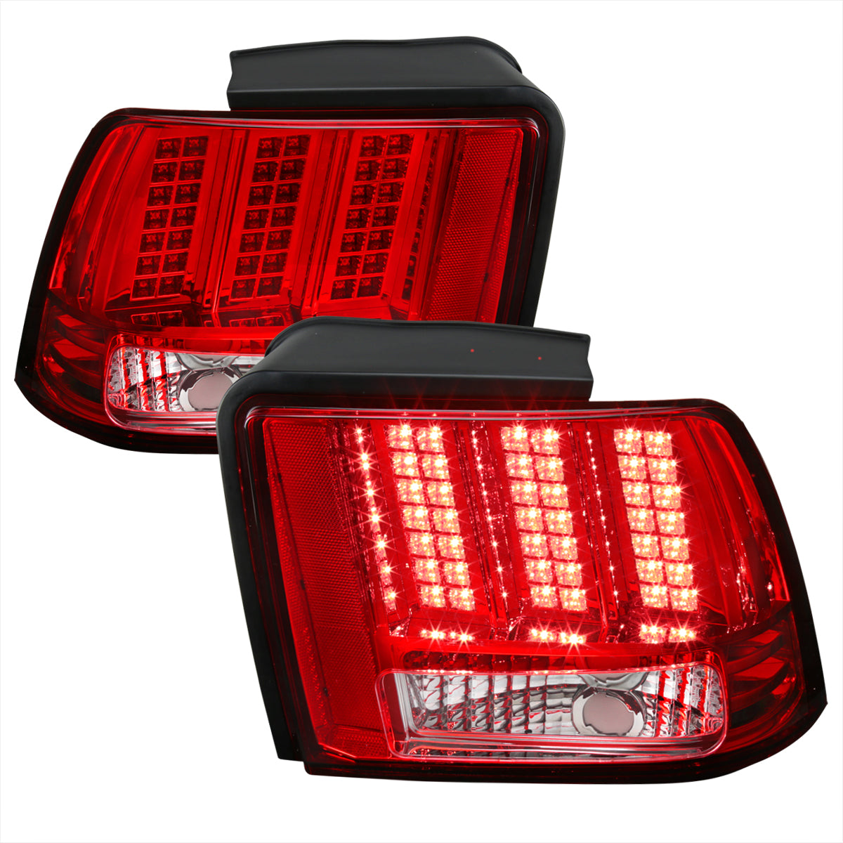 1999-2004 Ford Mustang New Edge Sequential LED Tail Lights - RS (Chrome Housing / Red Lens)