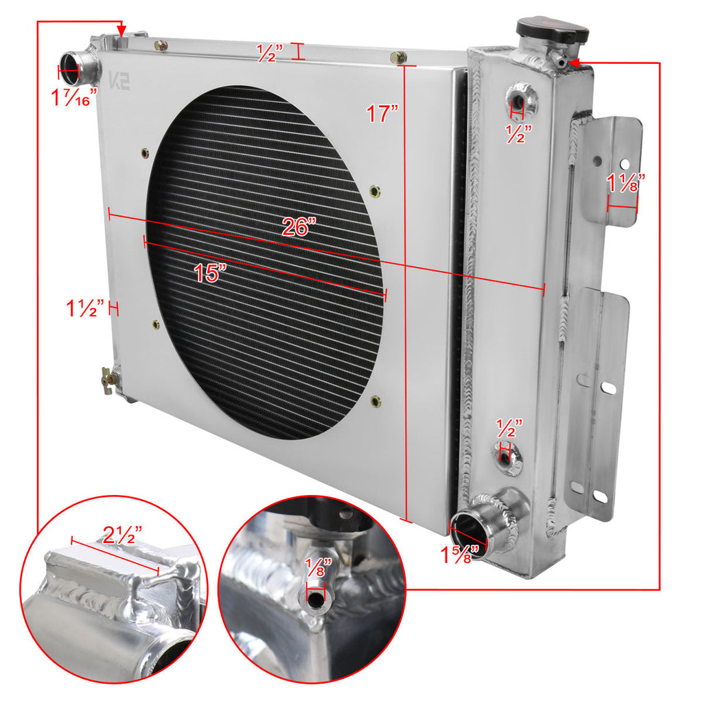 1967-1969 Chevrolet Camaro 1st Gen 4.1L L6 V8 3 Row Radiator with Fan Shroud