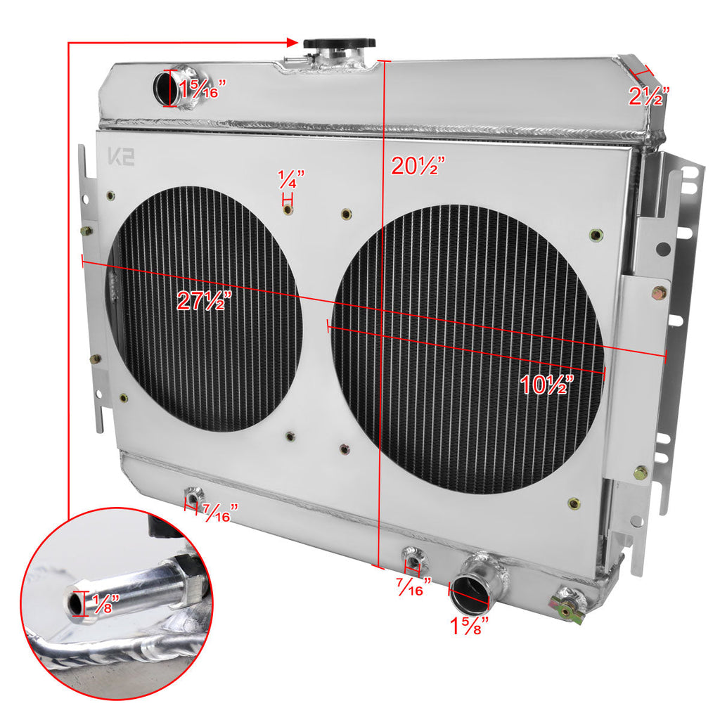 1963-1968 Chevrolet Impala/Biscayne/Caprice/Bel Air/El Camino/Chevelle 3 Row Radiator with Dual Fan Shroud