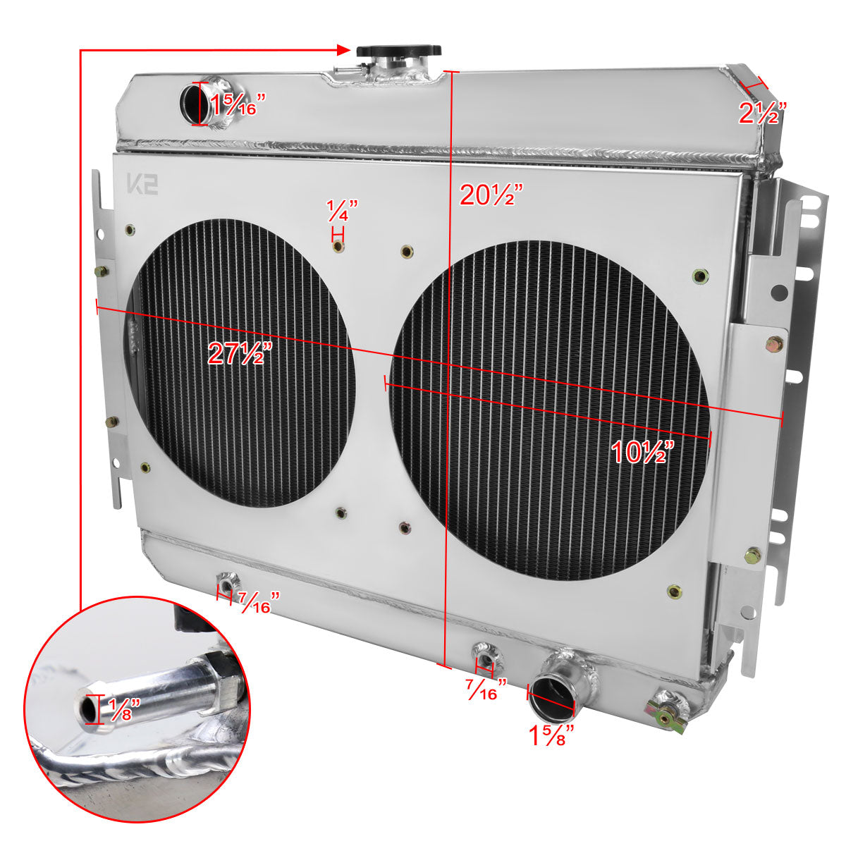 1963-1968 Chevrolet Impala/Biscayne/Caprice/Bel Air/El Camino/Chevelle 3 Row Radiator with Dual Fan Shroud