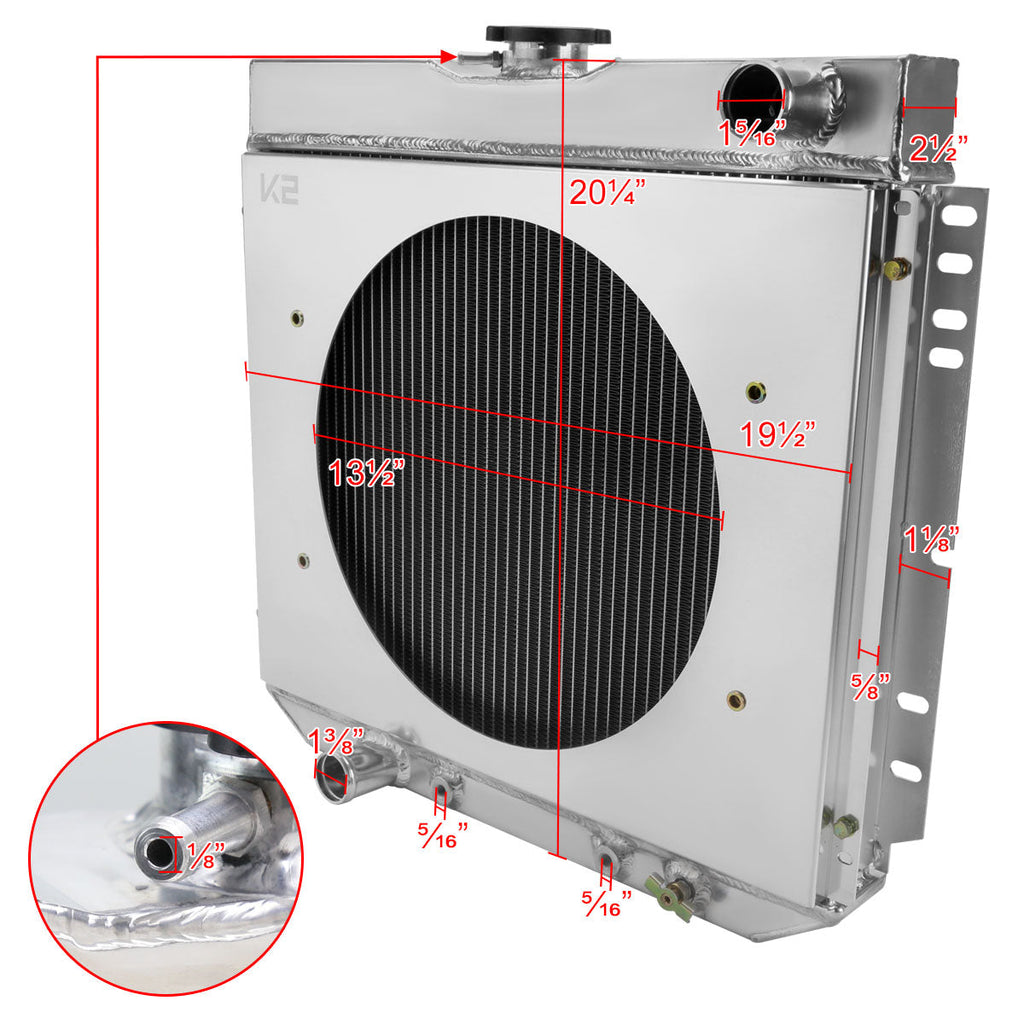 1963-1977 Ford Mustang/Maverick/Falcon/Torino/Fairlane / 1966-1973 Mercury Comet/Cougar/XR7 3 Row Radiator with Fan Shroud Design