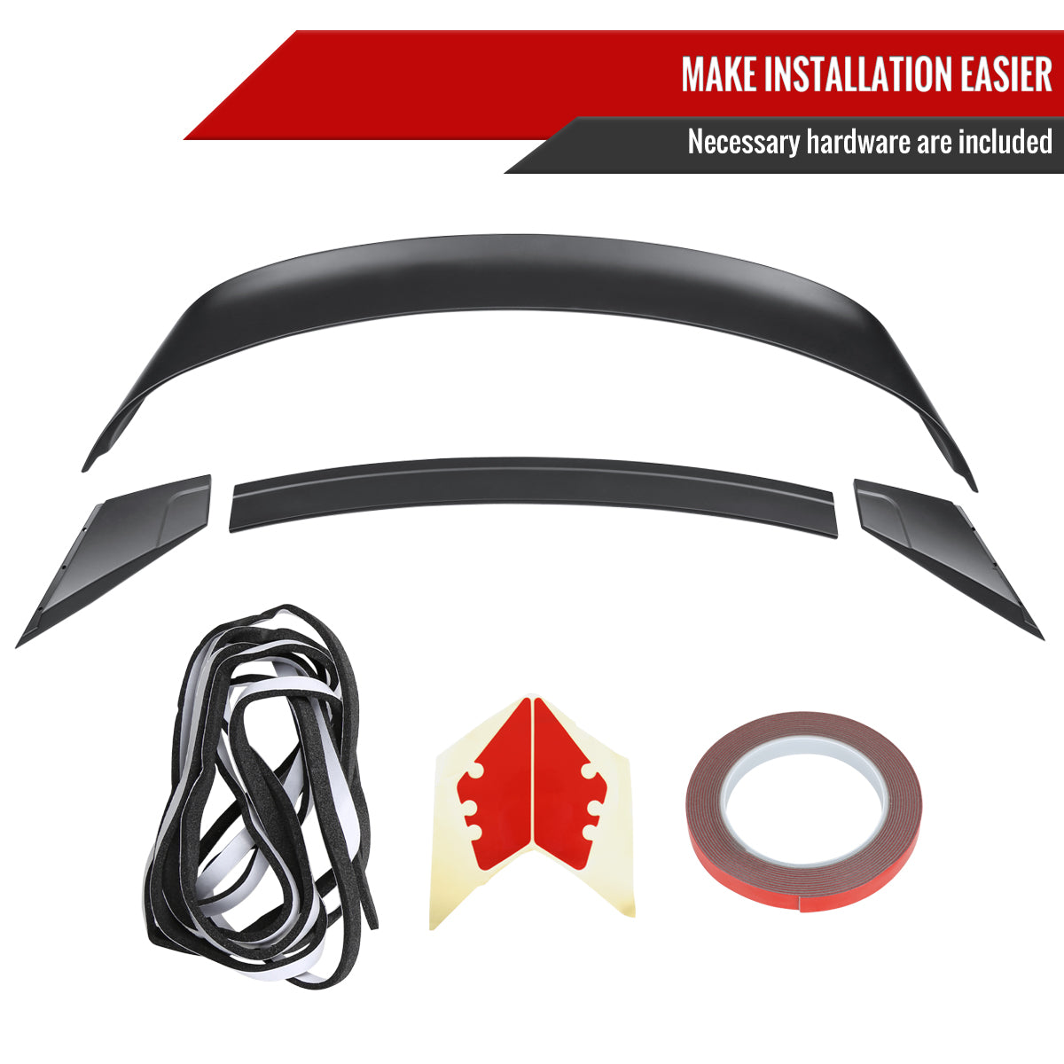 2015-2023 Ford Mustang S550 Matte Black ABS GT350R Style 4PC Rear Spoiler Wing