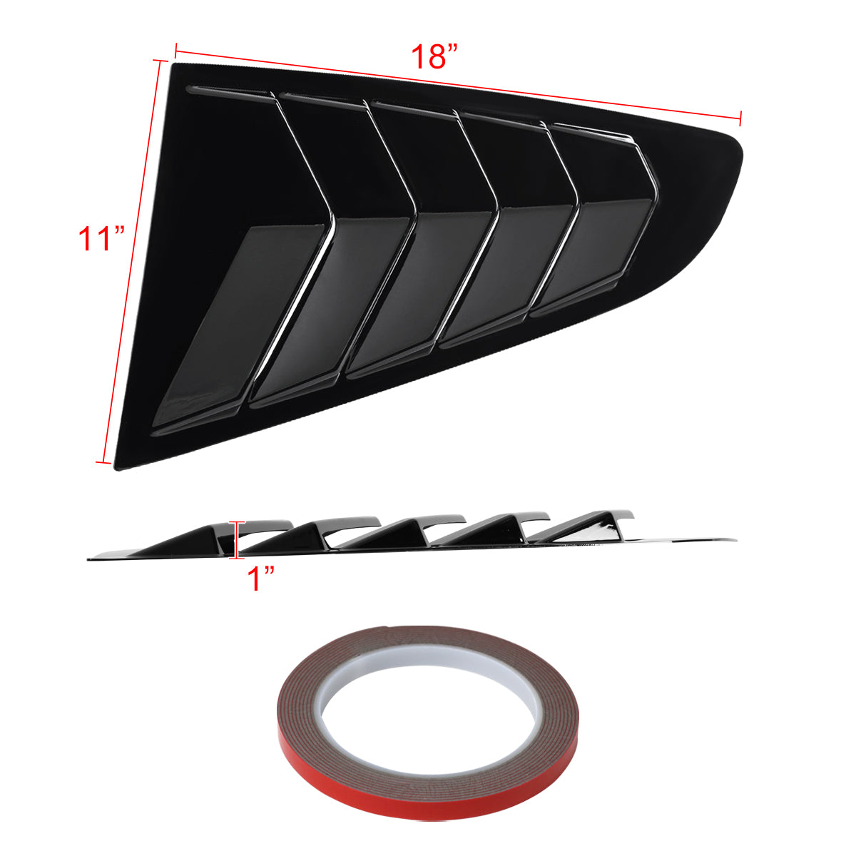 2015-2018 Ford Mustang S550 Glossy Black ABS 5 Vent Style Quarter Window Louvers
